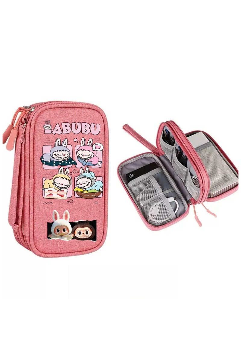 عام حقيبة مربعة صغيرة مطبوعة بشخصية لابوبو الكرتونية، علبة أنيقة وبسيطة لتخزين كابلات الشحن، مثالية للاستخدام اليومي والخروجات العفوية.