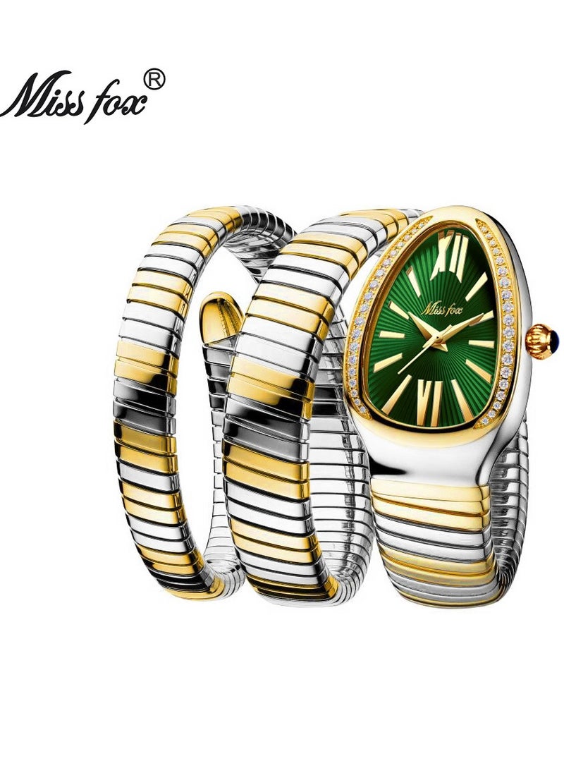 MISS FOX Triple Wrap Bracelet Watch Luxury Gold Silver Snake Watches Women Fashion Brands MISSFOX Diamond Quartz WristWatch Waterproof AAA Clock Lady Hot Gift 