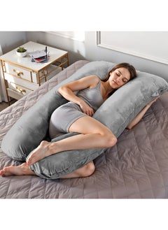 Rest Premium Velvet U Shaped Pregnancy Pillow 70X140Cm Maternity Full Body Pillow For Pregnant Women For Back , Hip , Neck And Knee Support With Removal Cover , Grey  - Image 1