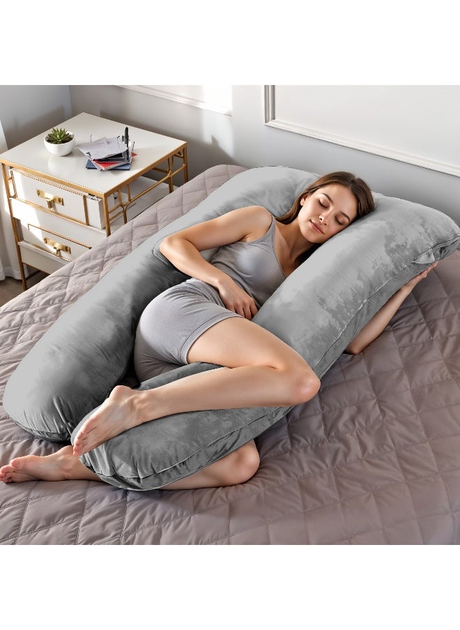 Rest Premium Velvet U Shaped Pregnancy Pillow 70X140Cm Maternity Full Body Pillow For Pregnant Women For Back , Hip , Neck And Knee Support With Removal Cover , Grey  - Image 1