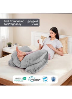Rest Premium Velvet U Shaped Pregnancy Pillow 70X140Cm Maternity Full Body Pillow For Pregnant Women For Back , Hip , Neck And Knee Support With Removal Cover , Grey  - Image 3