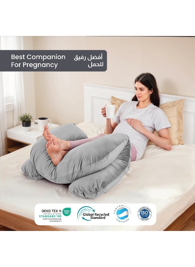 Rest Premium Velvet U Shaped Pregnancy Pillow 70X140Cm Maternity Full Body Pillow For Pregnant Women For Back , Hip , Neck And Knee Support With Removal Cover , Grey  - Image 3