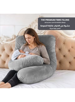 Rest Premium Velvet U Shaped Pregnancy Pillow 70X140Cm Maternity Full Body Pillow For Pregnant Women For Back , Hip , Neck And Knee Support With Removal Cover , Grey  - Image 4
