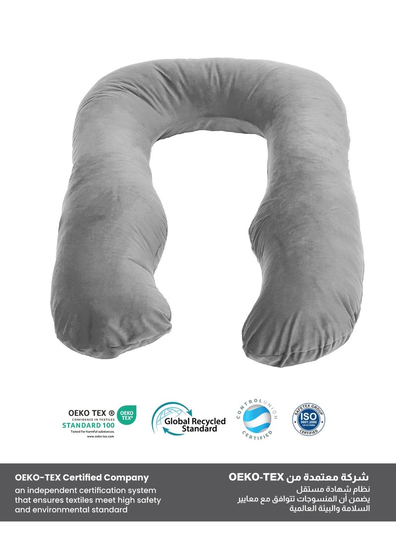 Rest Premium Velvet U Shaped Pregnancy Pillow  70x140cm  Maternity Full Body Pillow For Pregnant Women for Back , Hip , Neck and Knee Support with Removal Cover , Grey - Image 3