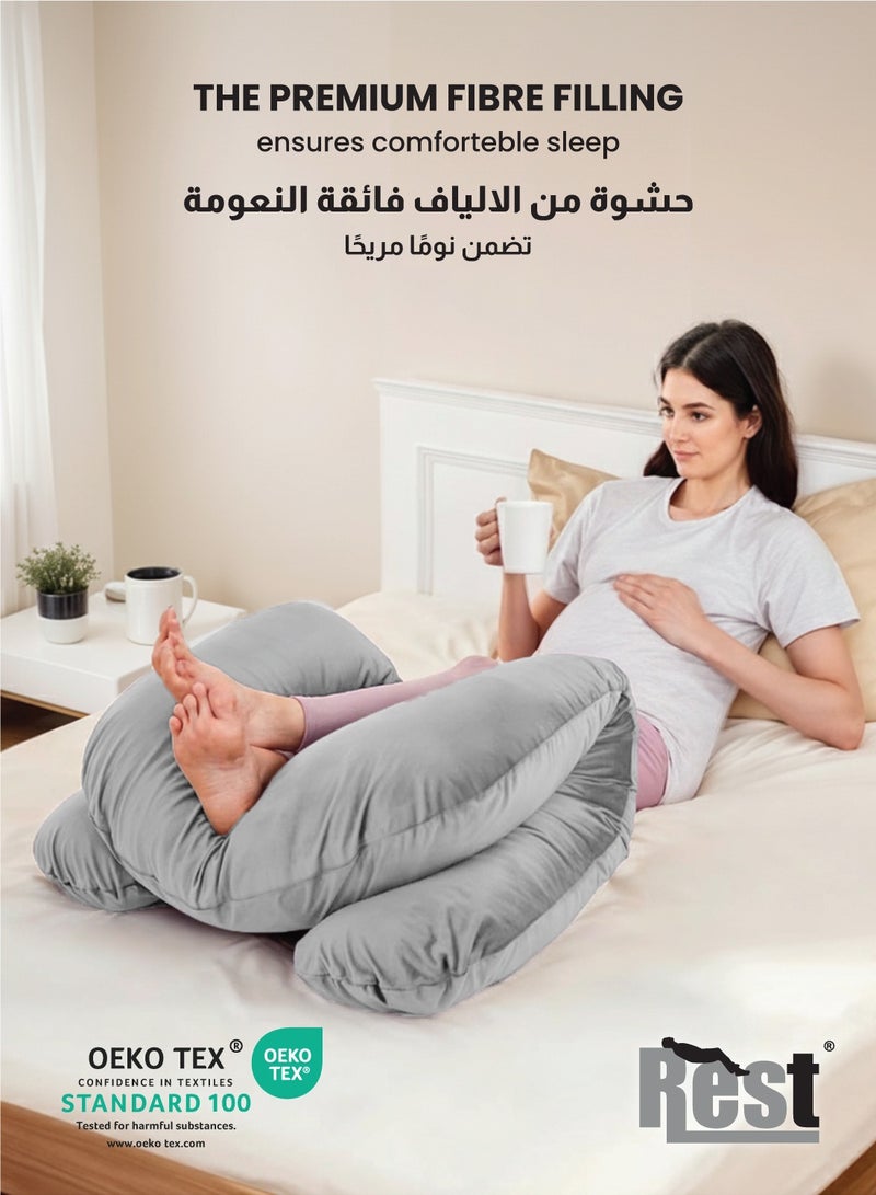 Rest Premium Velvet U Shaped Pregnancy Pillow  70x140cm  Maternity Full Body Pillow For Pregnant Women for Back , Hip , Neck and Knee Support with Removal Cover , Grey - Image 5