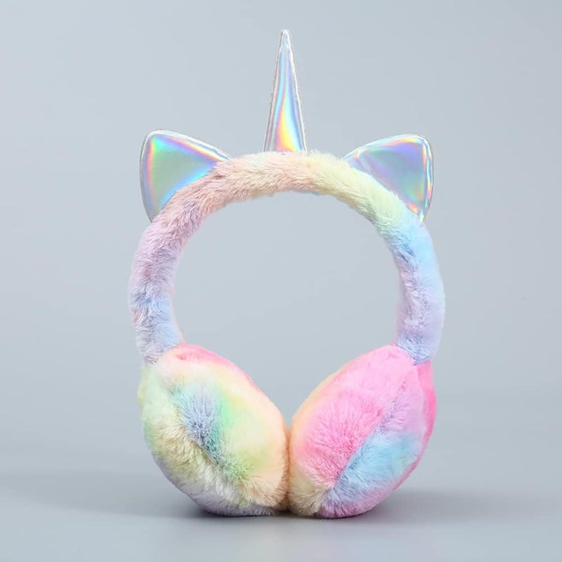 BUTITNOW Cute Rainbow Unicorn Earmuffs for Women Kids Girls, Foldable Warm Soft Plush Comfortable Outdoor Winter Ear Warmers - Image 2