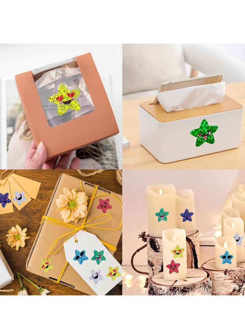 FengSVMA 1000 Smiling Star Stickers - Self Adhesive Glitter Holographic Foil - 1 Inch Small Stars Roll - Kid Classroom Teacher Reward Decoration - Sparkly Craft Supplies (8 Colors) - Image 3