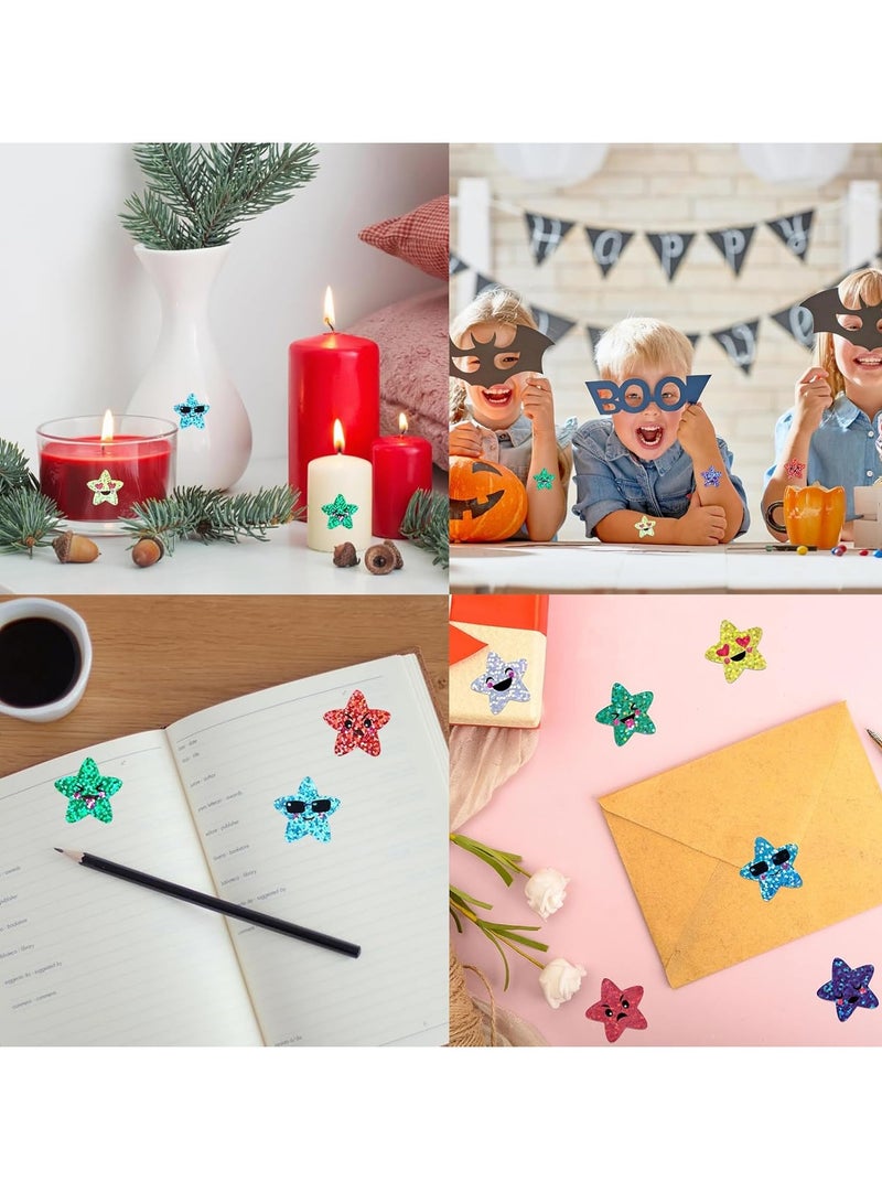 FengSVMA 1000 Smiling Star Stickers - Self Adhesive Glitter Holographic Foil - 1 Inch Small Stars Roll - Kid Classroom Teacher Reward Decoration - Sparkly Craft Supplies (8 Colors) - Image 4