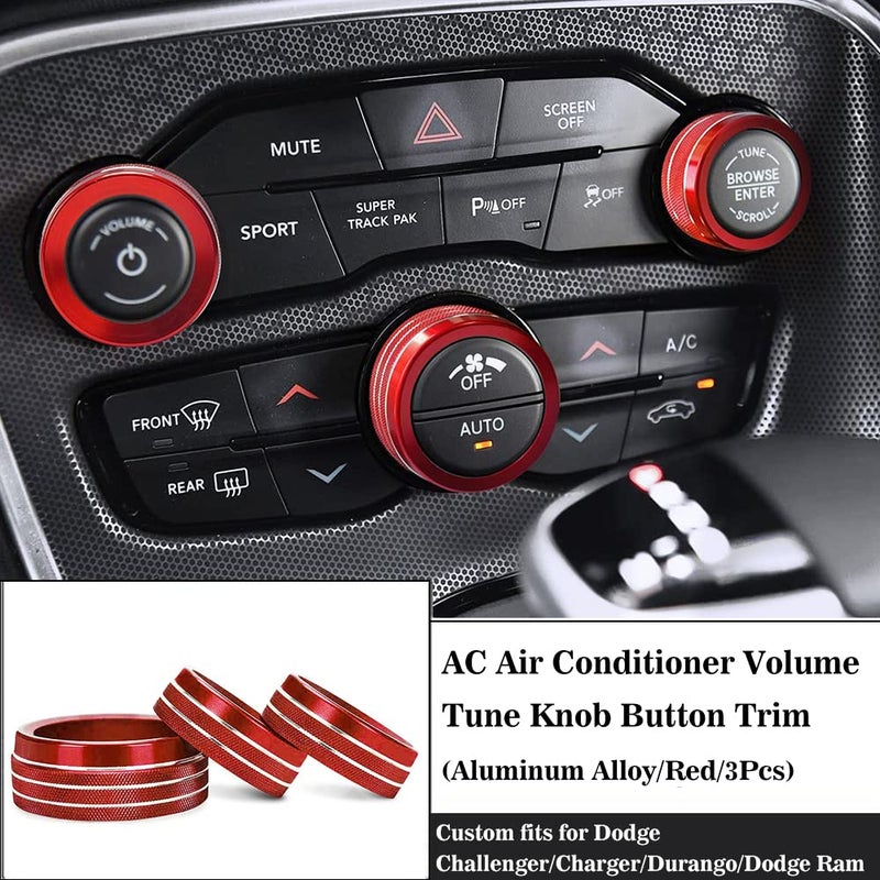 Auprite Climate Control Knob Covers for Challenger Accessories 2015-2022 2023, for Dodge Charger 2015-2022, for Dodge Chrysler 300/300s 2015-2023(3Pcs/Red) - Image 2