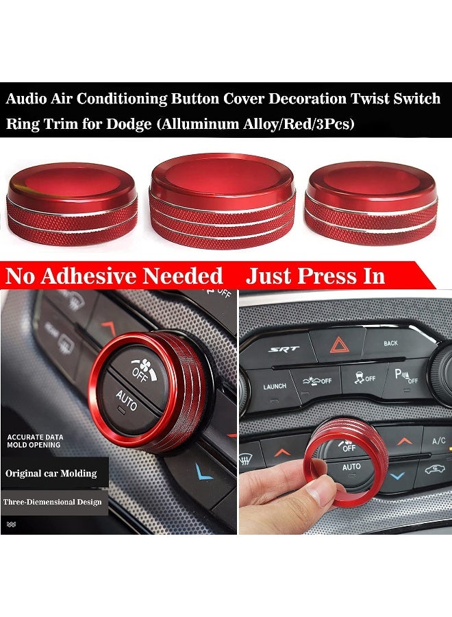 Auprite Climate Control Knob Covers for Challenger Accessories 2015-2022 2023, for Dodge Charger 2015-2022, for Dodge Chrysler 300/300s 2015-2023(3Pcs/Red) - Image 3