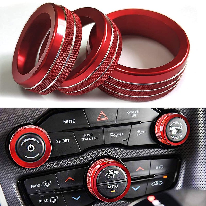 Auprite Climate Control Knob Covers for Challenger Accessories 2015-2022 2023, for Dodge Charger 2015-2022, for Dodge Chrysler 300/300s 2015-2023(3Pcs/Red) - Image 1