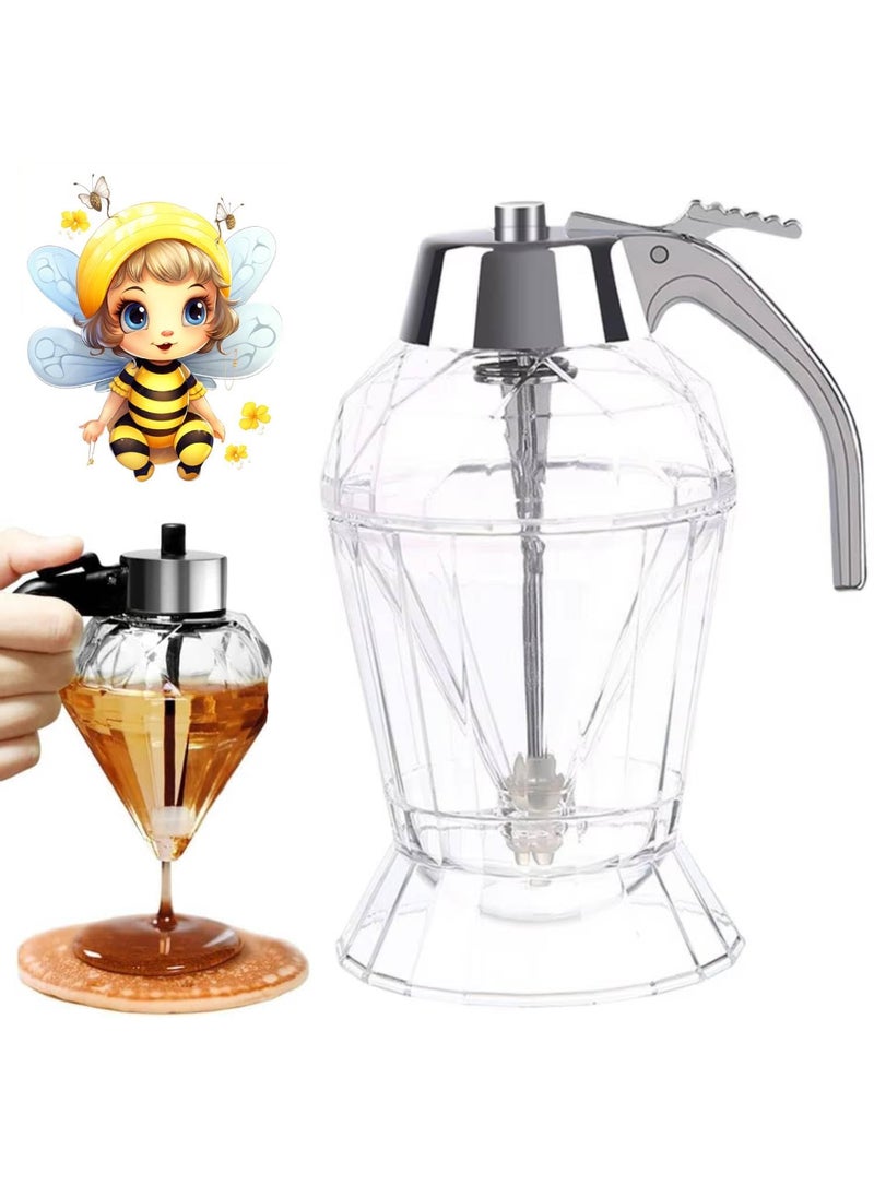 Prostuff.in Prostuff.in® Multifunctional Diamond Design No Drip Press Honey Dispenser Jar With Stand For Syrup, Sauces, Condiments For Syrup, Sauces Condiments Olive Oil, Maple, Chocolate, Condensed Milk  - Image 1