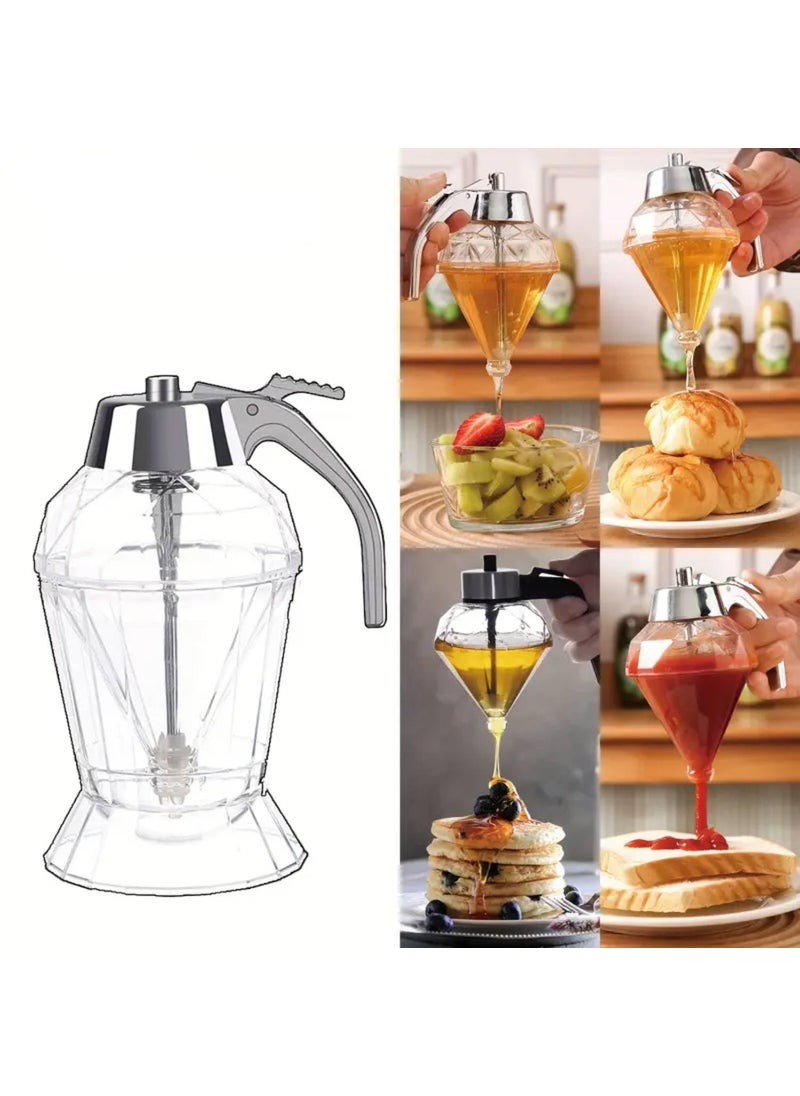 Prostuff.in Prostuff.in® Multifunctional Diamond Design No Drip Press Honey Dispenser Jar With Stand For Syrup, Sauces, Condiments For Syrup, Sauces Condiments Olive Oil, Maple, Chocolate, Condensed Milk  - Image 5
