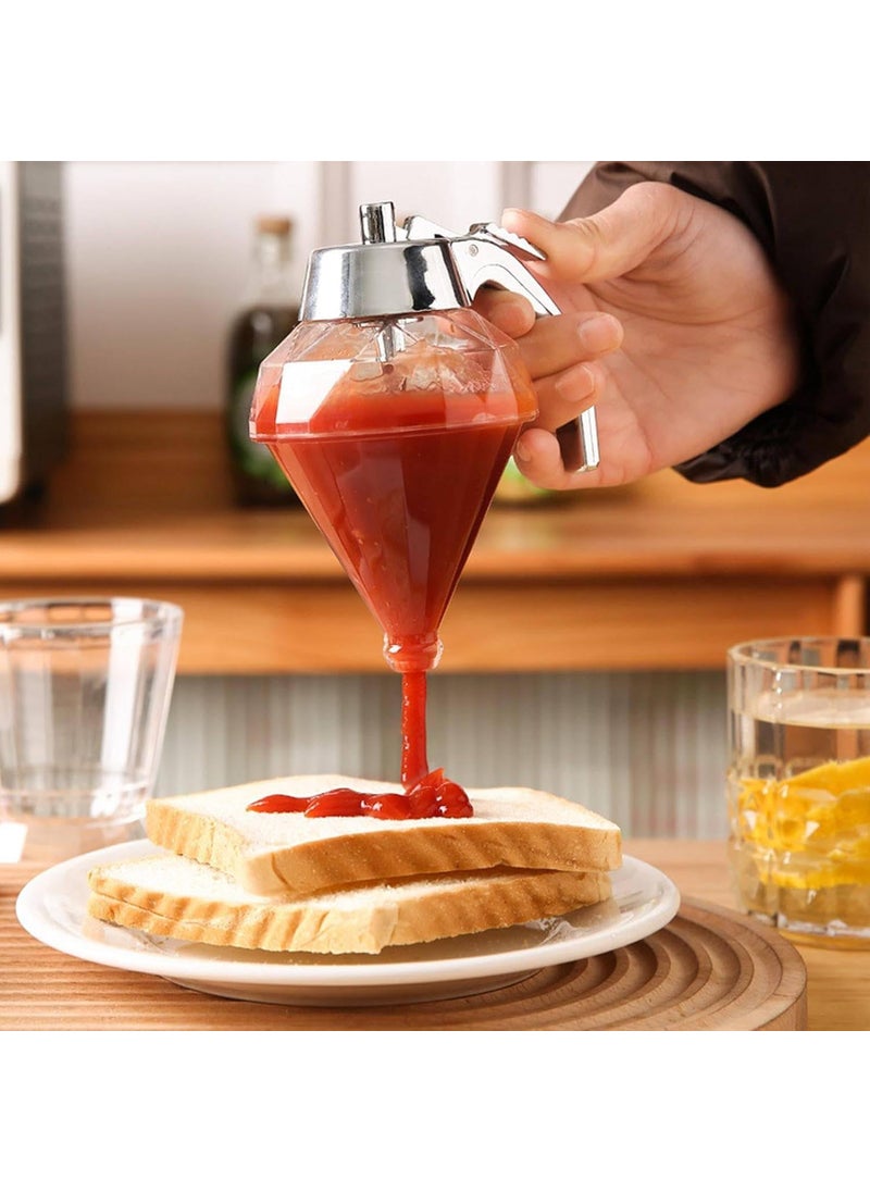 Prostuff.in Prostuff.in® Multifunctional Diamond Design No Drip Press Honey Dispenser Jar With Stand For Syrup, Sauces, Condiments For Syrup, Sauces Condiments Olive Oil, Maple, Chocolate, Condensed Milk  - Image 2