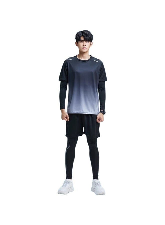 BURUITE Men'S Sports Set, Running Gear, Morning Jog Fitness Wear, Cycling Training Tight-Fitting Quick-Dry Shirt, Badminton Outfit, Spring And Autumn Season - Image 1