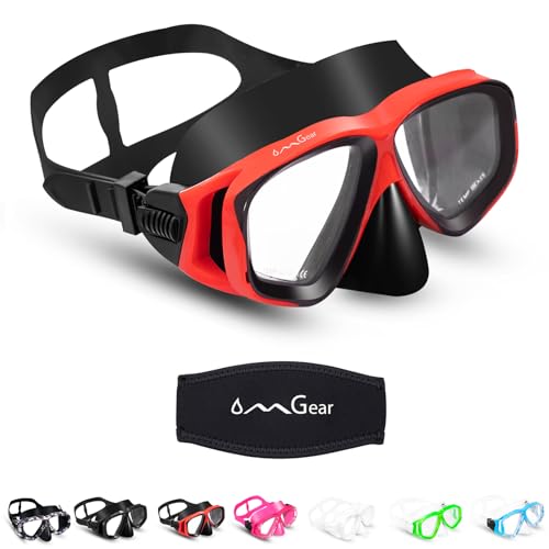 OMGear Children Dive Mask Two-Lens Swim Goggles with Nose UV Protection Recreation Tempered Glass Free Diving Goggles Snorkeling Mask (Red008) - Image 1