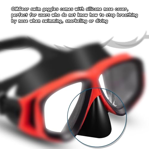 OMGear Children Dive Mask Two-Lens Swim Goggles with Nose UV Protection Recreation Tempered Glass Free Diving Goggles Snorkeling Mask (Red008) - Image 3
