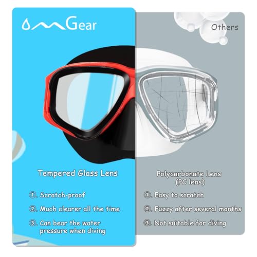 OMGear Children Dive Mask Two-Lens Swim Goggles with Nose UV Protection Recreation Tempered Glass Free Diving Goggles Snorkeling Mask (Red008) - Image 5