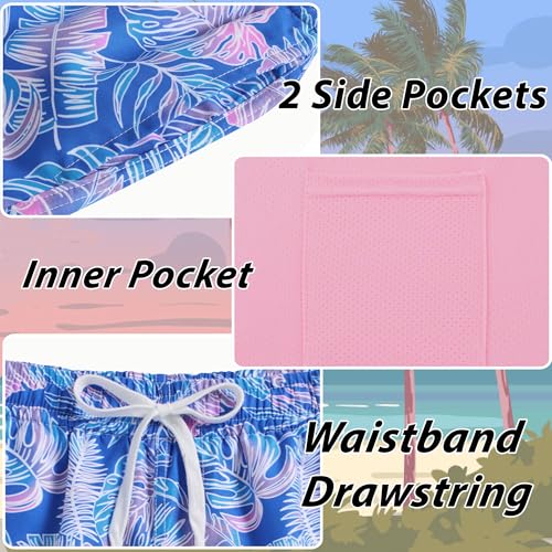 swimsobo Boys Swimming Trunks for Size 10-12 Years Kids Blue Hawaiian Swim Shorts Compression Bathing Suits Boxer Boardshorts Swimsuits - Image 3