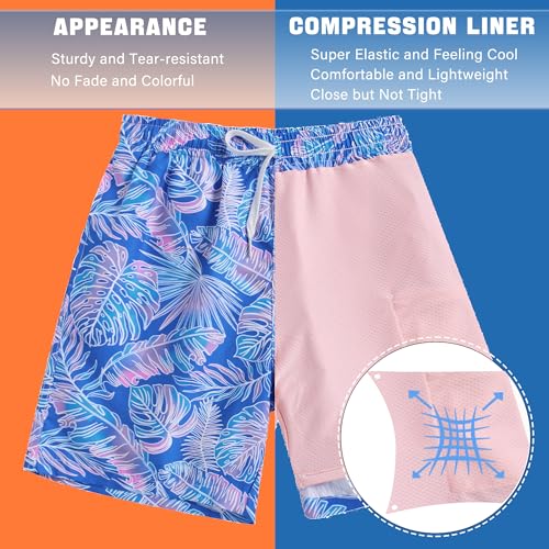 swimsobo Boys Swimming Trunks for Size 10-12 Years Kids Blue Hawaiian Swim Shorts Compression Bathing Suits Boxer Boardshorts Swimsuits - Image 4