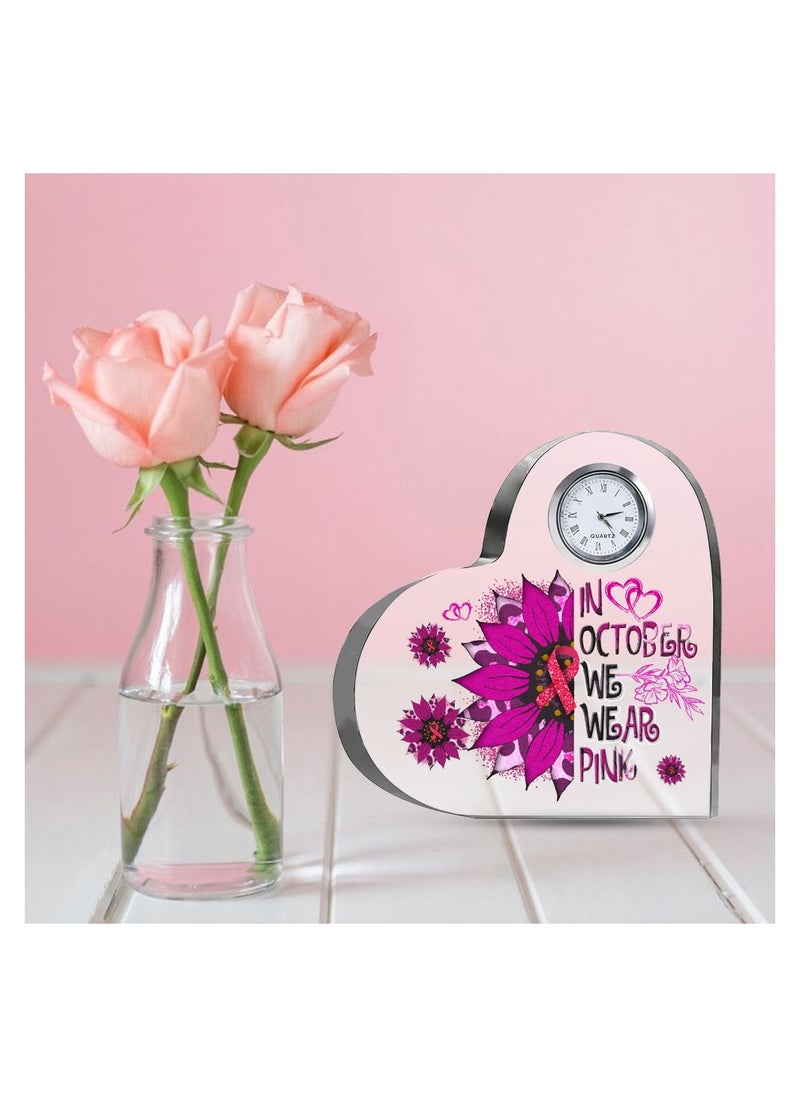 PRINTSHOP4ME - PinkCancer Awareness Heart-Shaped Crystal With Clock-Gifts For PinkCancer Awareness Gifts-PinkCancer Awareness Clock - Image 1