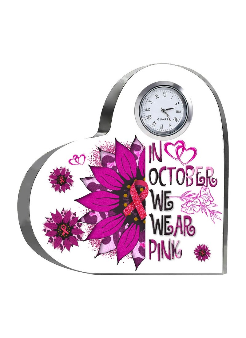 PRINTSHOP4ME - PinkCancer Awareness Heart-Shaped Crystal With Clock-Gifts For PinkCancer Awareness Gifts-PinkCancer Awareness Clock - Image 1