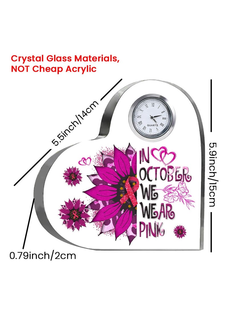 PRINTSHOP4ME - PinkCancer Awareness Heart-Shaped Crystal With Clock-Gifts For PinkCancer Awareness Gifts-PinkCancer Awareness Clock - Image 1