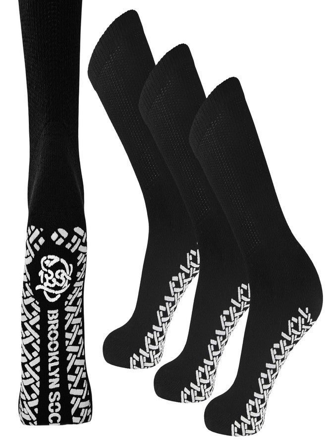 Brooklyn Socks 3 Pairs of Non-Skid Diabetic Crew Socks, Non Binding Top Therapeutic Cotton Gripper Socks (Black, Size: 10-13) - Image 1