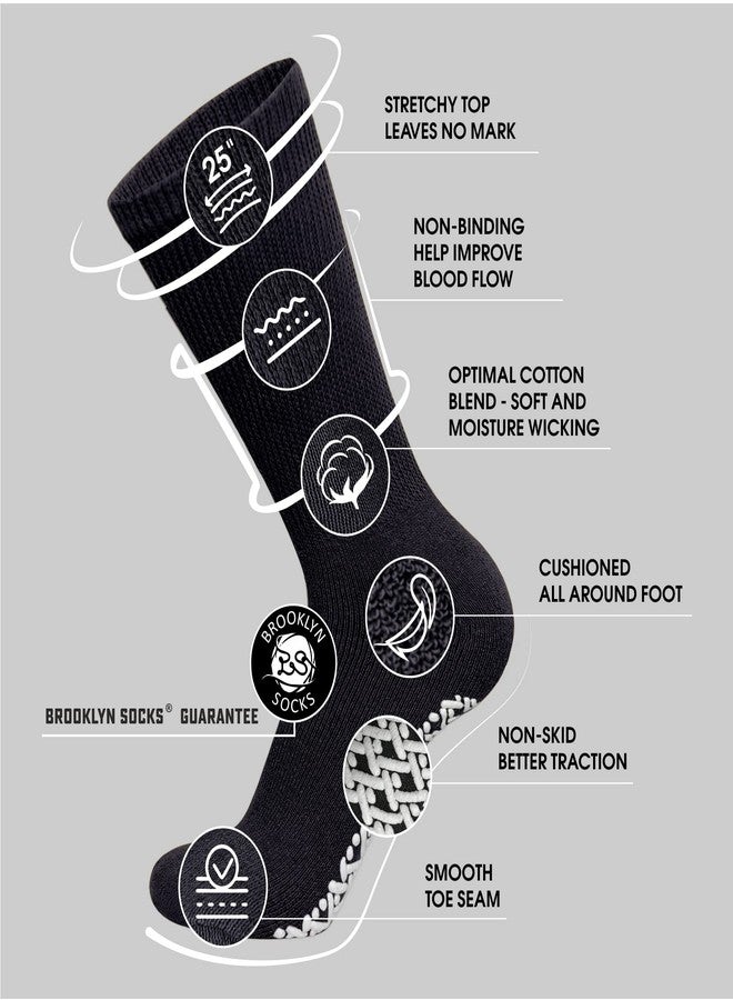 Brooklyn Socks 3 Pairs of Non-Skid Diabetic Crew Socks, Non Binding Top Therapeutic Cotton Gripper Socks (Black, Size: 10-13) - Image 4