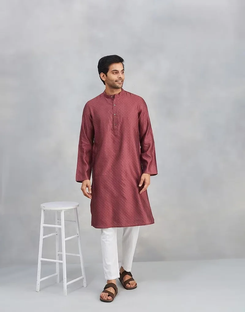 Fabindia Wine Viscose Silk Slim Fit Long Kurta