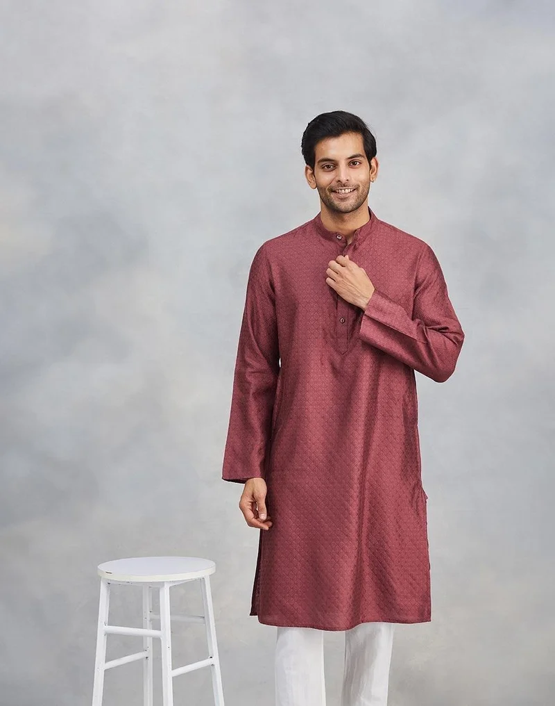 Fabindia Wine Viscose Silk Slim Fit Long Kurta