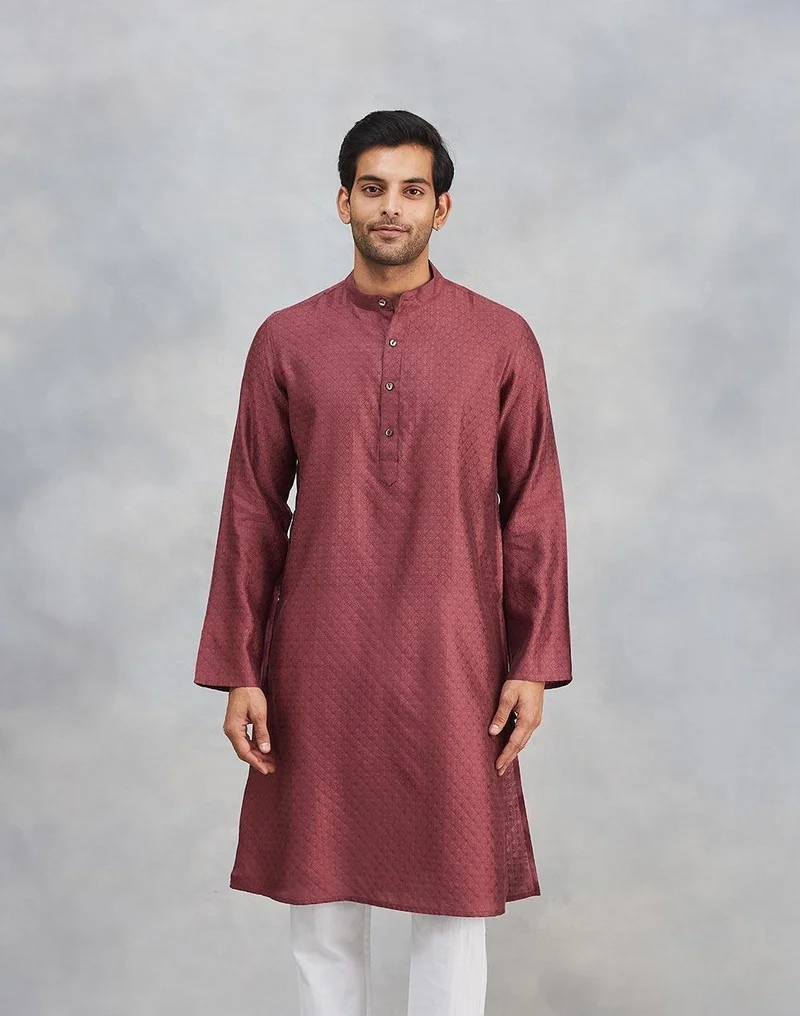 Fabindia Wine Viscose Silk Slim Fit Long Kurta