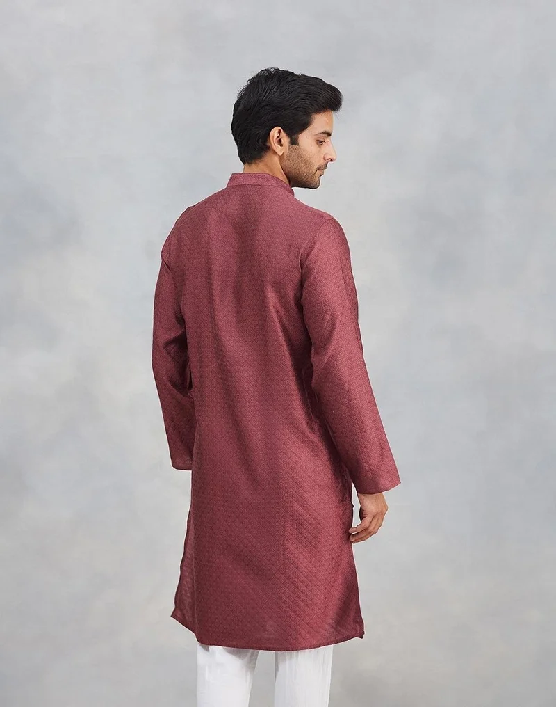 Fabindia Wine Viscose Silk Slim Fit Long Kurta