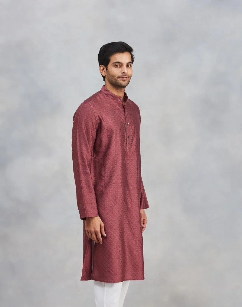 Fabindia Wine Viscose Silk Slim Fit Long Kurta
