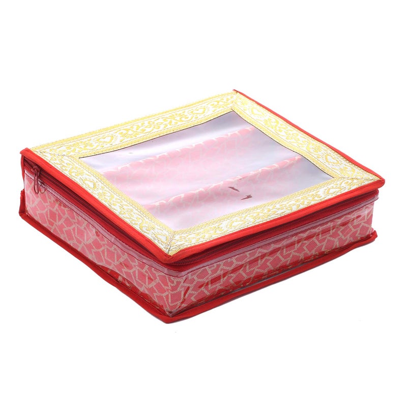 Kuber Industries Kuber Industries Brocade Hardboard Three Rod Bangle Box (Red) - CTKTC22889  - Image 2