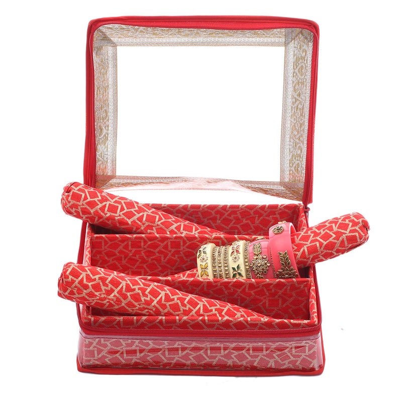 Kuber Industries Kuber Industries Brocade Hardboard Three Rod Bangle Box (Red) - CTKTC22889  - Image 1