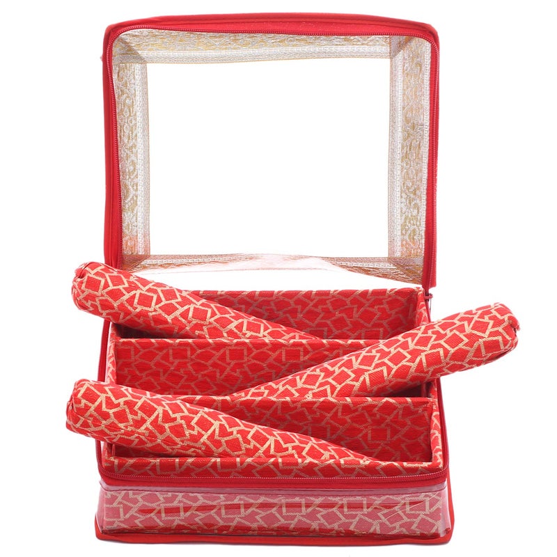 Kuber Industries Kuber Industries Brocade Hardboard Three Rod Bangle Box (Red) - CTKTC22889  - Image 3