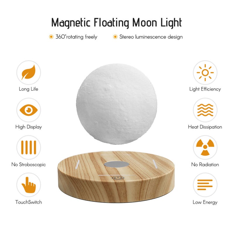 Magnetic Levitating Floating Moon Light Lamp 3D Printing Lamp Desktop Lamp Night Light Diameter 10cm / 3.9inch with Base TouchSwitch for Home Office Desk Decoration Children Friends Special Gift 100-240V - Image 5