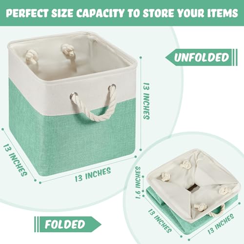 Geiserailie 6 Pcs 13 x 13 Inch Cube Storage Bins Fabric Storage Organizer Bins Foldable Cube Baskets with Sturdy Carry Handles Wicker Baskets for Home Macaron Color - Image 3