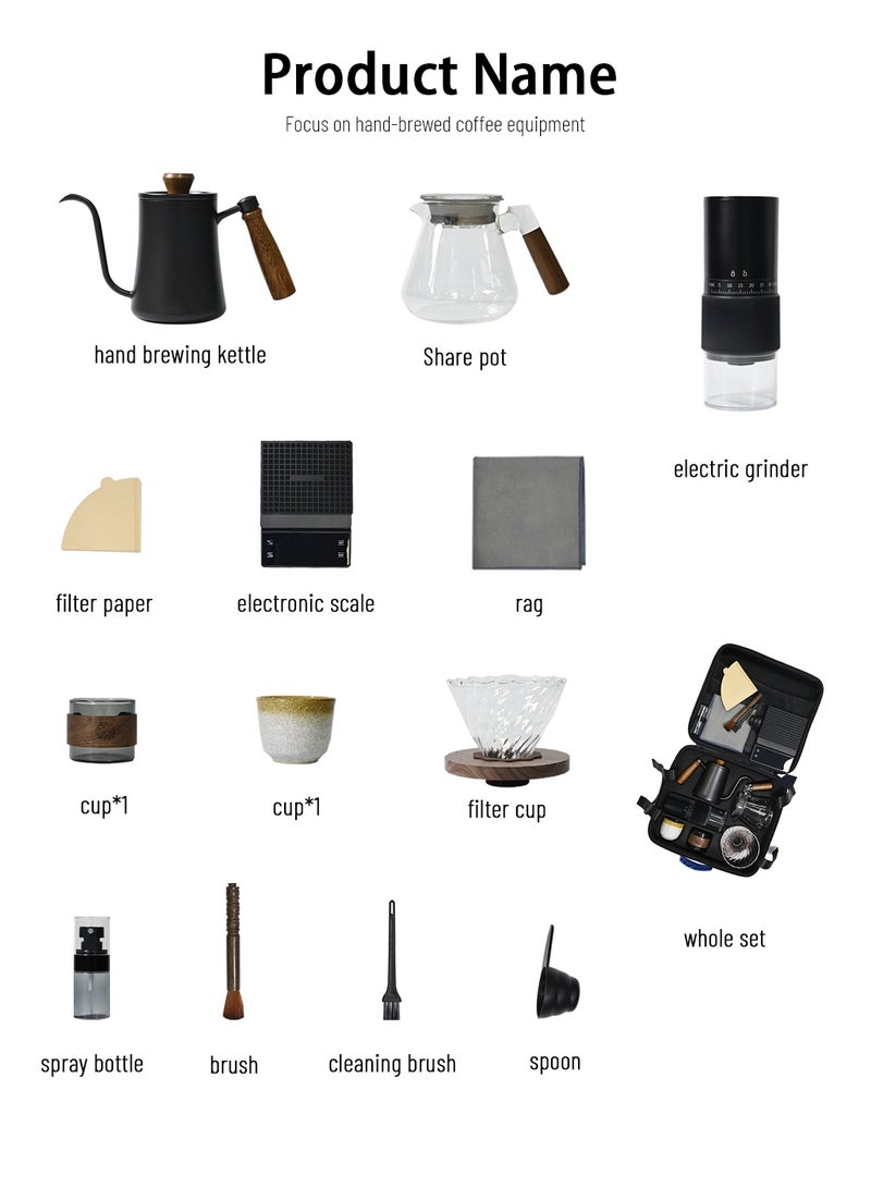 CHOIWIN V60 Coffee Maker Set, 12 Piece Electric Grinder  Coffee Drip Set, Coffee Maker Set with Carbon Fiber Tote, Automatic Brew Coffee Maker Set with Coffee Scale, Coffee Pot, Coffee Filter for Coffee Lovers  - Image 2
