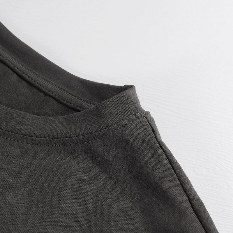 PRIMODA Women's Oversized Workout Cropped T Shirts Crew Neck Short Sleeve Casual Loose Summer Crop Tee Tops Cotton(Charcoal Grey S) - Image 4