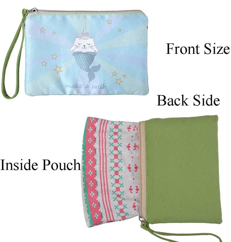 Rantanto Small Cute Cash Coin Purse, Canvas Change Purse, Kawaii Coin Pouch With Handle Christmas Gift For Women Teenager Girls (BG0020-1 Magic Cat Mermaid) - Image 3