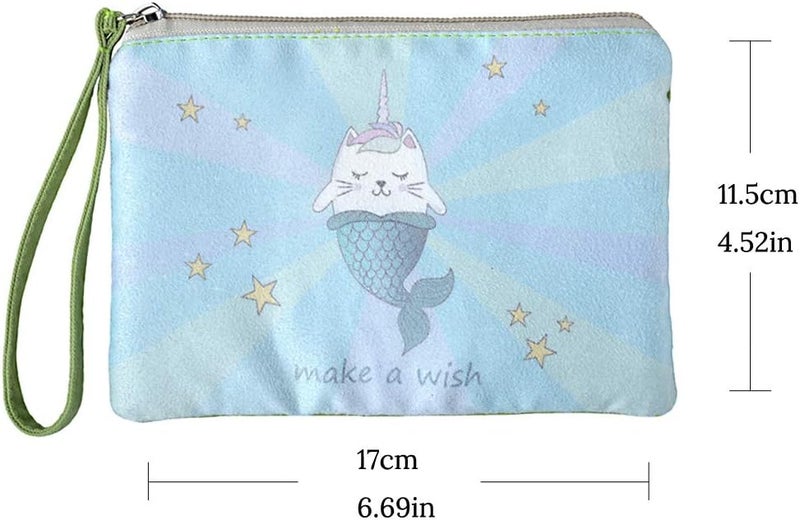 Rantanto Small Cute Cash Coin Purse, Canvas Change Purse, Kawaii Coin Pouch With Handle Christmas Gift For Women Teenager Girls (BG0020-1 Magic Cat Mermaid) - Image 2