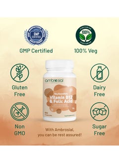 ambrosial Vitamin B12 1000 Mcg + 500 Mcg Folic Acid Pack of 1 60 Capsules Food Supplement  - Image 4