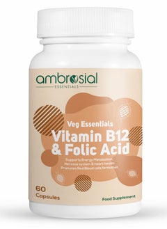 ambrosial Vitamin B12 1000 Mcg + 500 Mcg Folic Acid Pack of 1 60 Capsules Food Supplement  - Image 1