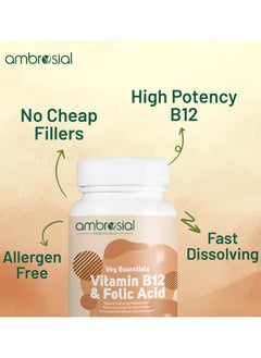 ambrosial Vitamin B12 1000 Mcg + 500 Mcg Folic Acid Pack of 1 60 Capsules Food Supplement  - Image 3
