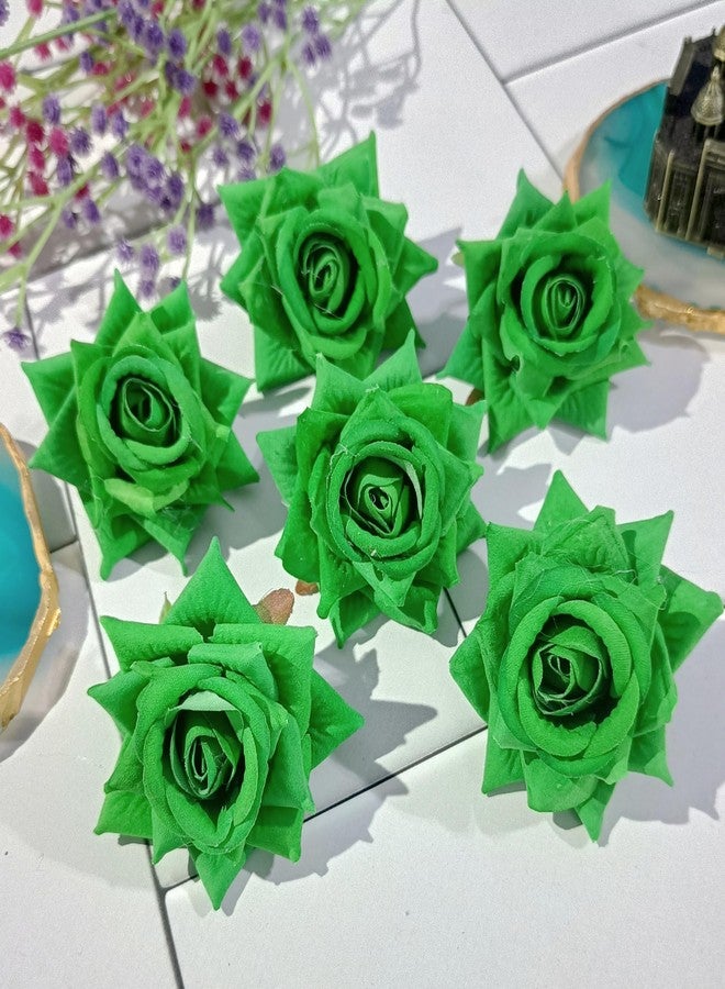 VRB DecTM Artificial Rose Velvet Flower for Pooja Thali, Festival and Events, Home, Table, Badroom, Pooja Room, Diwali Decoration Items and DIY Craft (Green, 6) - Image 1