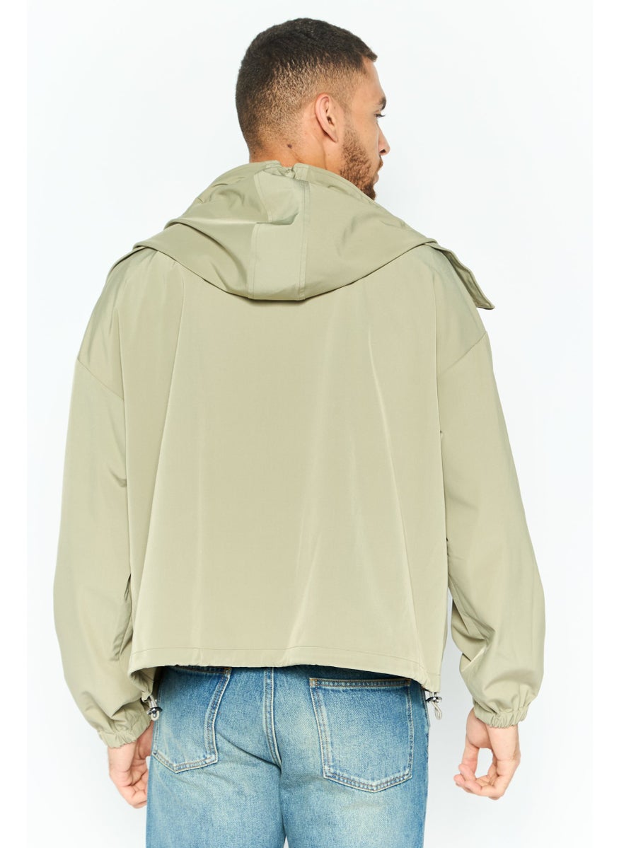 EMPORIO ARMANI Men Plain Windbreaker Jacket, Light Olive  - Image 4