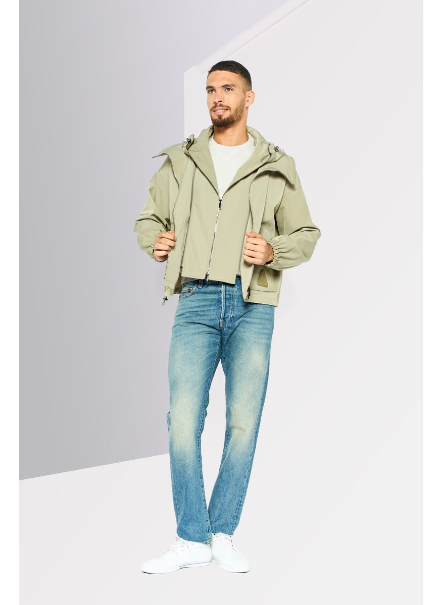 EMPORIO ARMANI Men Plain Windbreaker Jacket, Light Olive  - Image 2