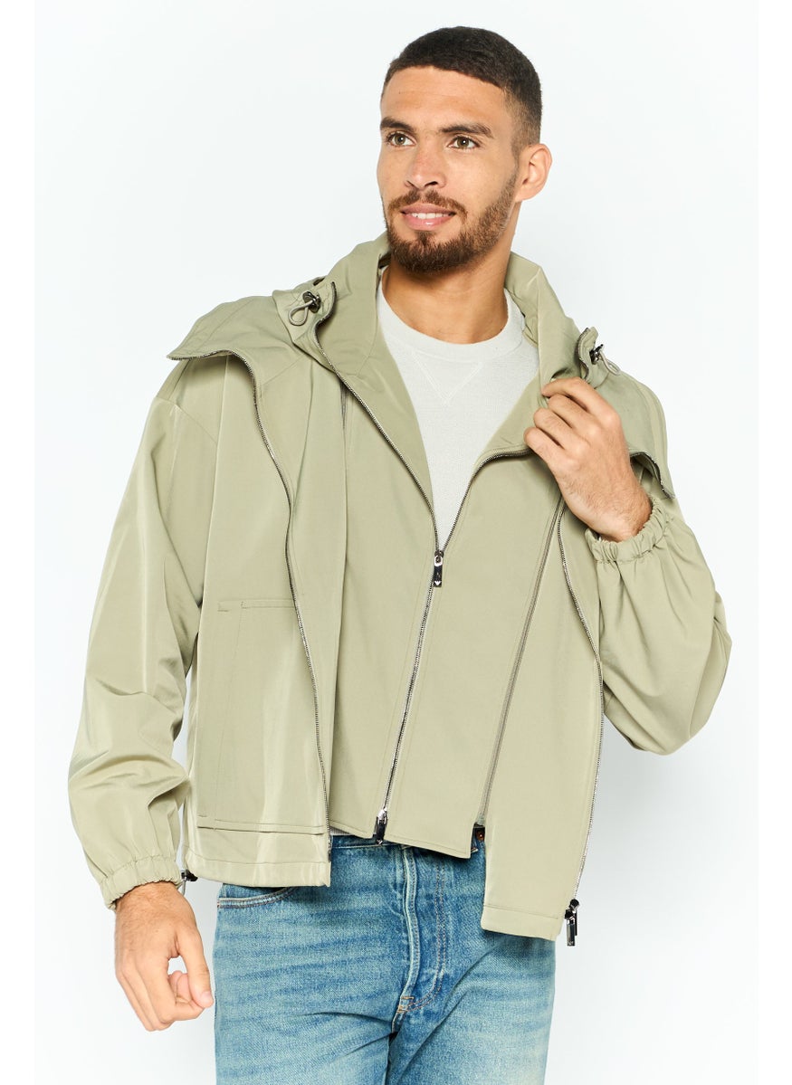 EMPORIO ARMANI Men Plain Windbreaker Jacket, Light Olive  - Image 1